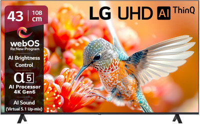 LG UR7500 108 cm (43 inch) Ultra HD (4K) LED Smart WebOS TV with Alpha5 AI Processor 4K Gen6, AI Picture Pro, 4K Upscaling, 60 Hz Refresh Rate, Game Optimizer, Magic Remote Capability, 5-Year Guaranteed with New OS Experience(43UR7500PSC)