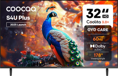 Coocaa S4U Plus 80 cm (32 inch) HD Ready LED Smart Coolita TV 2025 Edition with Free Hotstar Subscription | HD Ready LED Smart Coolita TV 2025 Edition with Dolby Audio | Narrow Frame Design | Eye Care Technology | 300+ Live Channels | Voice Control by Coolink App(32S4U Plus)