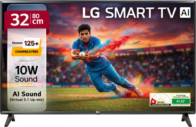 LG LR570 80 cm (32 inch) HD Ready LED Smart WebOS TV with Alpha5 Gen 6 AI Processor 125+ Free LG Channels AI Brightness Control AI Sound (Virtual Surround 5.1 Up-mix) FTA Satellite Port Magic Remote Compatible 60Hz Refresh Rate Alexa Built In Works with Hey Google(32LR570B6LA)