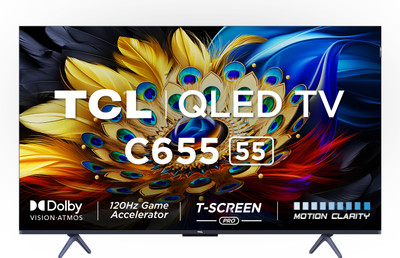 TCL 139 cm (55 inch) QLED Ultra HD (4K) Smart Google TV T-SCREEN |Dolby Vision-Atmos | Hands-Free Voice Control| 120 Hz game Accelerator(55C655) TCL 139 cm (55 inch) QLED Ultra HD (4K) Smart Google TV T-SCREEN |Dolby Vision-Atmos | Hands-Free Voice Control| 120 Hz game Accelerator(55C655)