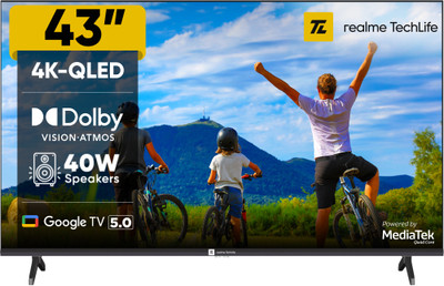 realme TechLife 109 cm (43 inch) QLED Ultra HD (4K) Smart Google TV 2025 Edition with 5.0 with Dolby Atmos, and 40 W downfiring speaker(43UHDGQRVSAQ)