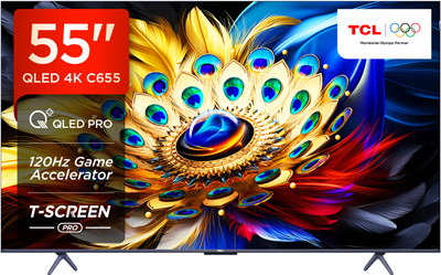 TCL C655 139 cm (55 inch) QLED Ultra HD (4K) Smart Google TV with T-SCREEN |Dolby Vision-Atmos | Hands-Free Voice Control| 120 Hz game Accelerator(55C655)