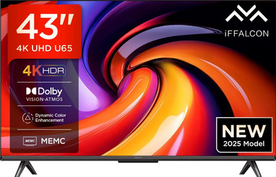 iFFALCON by TCL U65 108 cm (43 inch) Ultra HD (4K) LED Smart Google TV 2025 Edition with MEMC | Dolby Vision-Atmos | HVA Panel & Metallic Bezel-Less(43U65)