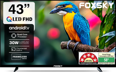 Foxsky 109 cm (43 inch) QLED Full HD Smart Android TV 2026 Edition with 2.1 CH Audio System Tuned by 30W Sun Voice India's Largest Speaker Manufacturer, Native 60Hz Refresh Rate(43FS QLED)