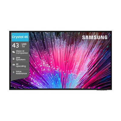 Samsung Crystal 4K Vision AI 108 cm (43 inch) Ultra HD (4K) LED Smart Tizen TV 2026 Edition with 30W Speakers 4K Upscaling HDR 10+ Football Mode Voice Assistance Remote Control PurColor Slim Look Samsung Knox Security 150+ Free Channels(UA43UE84AHULXL)