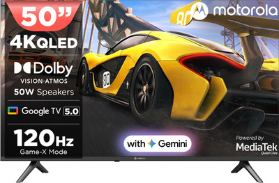 MOTOROLA 127 cm (50 inch) QLED Ultra HD (4K) Smart Google TV with 5.0 OS, 50 W speaker, 120Hz Game accelerator, and Dolby Atmos(50UHDGQMWSDQ)