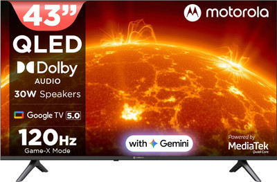 MOTOROLA 108 cm (43 inch) QLED Ultra HD (4K) Smart Google TV with 5.0 OS, 30 W speaker, 120Hz Game accelerator, and Dolby Audio(43UHDGQMWSDQ)