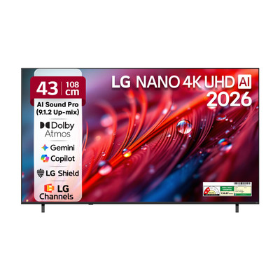 LG 108 cm (43 inch) Ultra HD (4K) LED Smart WebOS TV 2026 Edition with NANO Detail Enhancer, HDR10 Pro, 4K Super Upscaling Alpha7 AI Processor 4K Gen9, Dolby Atmos, AI Sound Pro (9.1.2 ch), Multi AI (Google Gemini & MS Copilot), Linear Flow Design, 60Hz VRR, 5 Years OS upgrade, Secured by LG Shield,