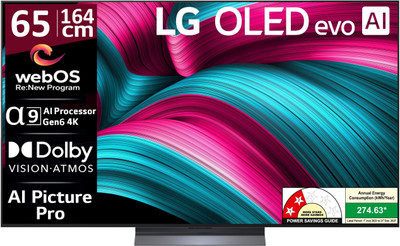 LG evo AI C5 164 cm (65 inch) OLED Ultra HD (4K) Smart WebOS TV 2025 Edition with Alpha 11 AI Processor 4K Gen2 | Brightness Booster | AI Picture Pro | Dolby Vision | AI Sound Pro (Virtual 11.1.2ch Up-mix) | Dolby Atmos | Up to 144Hz Variable Refresh Rate | 40W Sound Output | 2.5 GB RAM | 16 GB ROM LG evo AI C5 164 cm (65 inch) OLED Ultra HD (4K) Smart WebOS TV 2025 Edition with Alpha 11 AI Processor 4K Gen2 | Brightness Booster | AI Picture Pro | Dolby Vision | AI Sound Pro (Virtual 11.1.2ch Up-mix) | Dolby Atmos | Up to 144Hz Variable Refresh Rate | 40W Sound Output | 2.5 GB RAM | 16 GB ROM