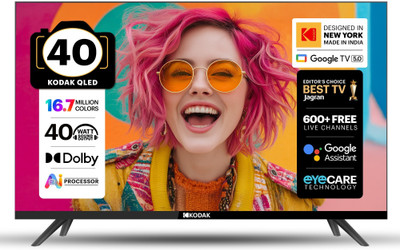 KODAK 100 cm (40 inch) QLED Full HD Smart Google TV 2026 Edition with Google Voice Assistant Remote Control 40 Watt Sound Output Dolby Sound Digital Tuner Eye Care Technology 10000+ Apps & Games Bezel Less Design Chromecast(40ST5040)