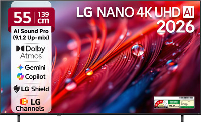 LG 139 cm (55 inch) Ultra HD (4K) LED Smart WebOS TV 2026 Edition with NANO Detail Enhancer, HDR10 Pro, 4K Super Upscaling Alpha7 AI Processor 4K Gen9, Dolby Atmos, AI Sound Pro (9.1.2 ch), Multi AI (Google Gemini & MS Copilot), Linear Flow Design, 60Hz VRR, 5 Years OS upgrade, Secured by LG Shield,