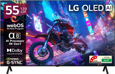 LG AI TV OLED B4 139 cm (55 inch) OLED Ultra HD (4K) Smart WebOS TV 2024 Edition with Alpha 8 AI Processor 4K | AI Picture Pro | Dolby Vision | AI Sound Pro (Virtual 9.1.2 Surround) | Dolby Atmos | 120Hz Refresh Rate | Magic Remote | Nvidia G-Sync & AMD Freesync Compatible | Chromecast Built-in(OLED