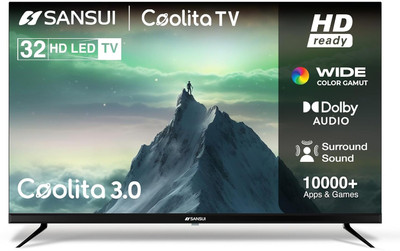 Sansui 32 cm (80 inch) HD Ready LED Smart Coolita TV with Bezel-Less Design, Wide Viewing Angle,Sleep Timer, Screen Cast , A+Panel(JSWP32CSHD) Sansui 32 cm (80 inch) HD Ready LED Smart Coolita TV with Bezel-Less Design, Wide Viewing Angle,Sleep Timer, Screen Cast , A+Panel(JSWP32CSHD)