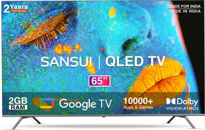 Sansui 165 cm (65 inch) QLED Ultra HD (4K) Smart Google TV With Dolby Vision and Dolby Atmos, Black