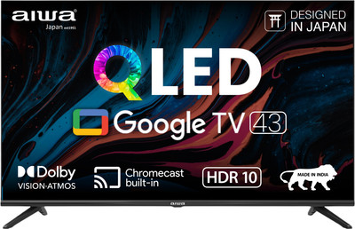 Aiwa 109.22 cm (43 inch) QLED Ultra HD (4K) Smart Google TV with 1N Remot Control| |4N Screw| |1N User Manual with Warranty Card| |1N Set Table Stand, 1N Wallmount| |2N Batteries (AAA)(AS43QUHDX1-GTV)