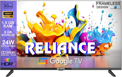 Reliance 109 cm (43 inch) Full HD LED Smart Google TV 2025 Edition with Frameless Design & Voice Remote with 24 Watts Speaker & 1.5 GB RAM, 8 GB Storage(RW43GD8676FHD)