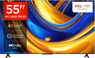 TCL P655 139 cm (55 inch) Ultra HD (4K) LED Smart Google TV with T-Screen, Dynamic Colour Enhancement and Dolby Audio 24W(55P655)