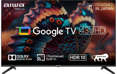 Aiwa 109.22 cm (43 inch) Ultra HD (4K) LED Smart Google TV with 1N Remot Control| |4N Screw| |1N User Manual with Warranty Card| |1N Set Table Stand, 1N Wallmount| |2N Batteries (AAA)(43AINSK108GTX1H3BB)