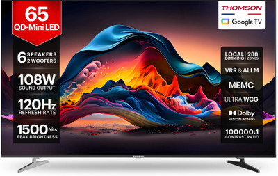 Thomson Masterclass Series 164 cm (65 inch) Ultra HD (4K) Mini LED Smart Google TV 2025 Edition with 6 Speaker with 108 W Sound Output Powered by Blaupunkt | Inbuilt 2 Sub-Woofer with Magic Sound| Dolby Atmos | 288 Local Dimming Zones | 120 Hz HSR Refresh Rate | MEMC with ALLM & VRR | 1500 Nits Brig Thomson Masterclass Series 164 cm (65 inch) Ultra HD (4K) Mini LED Smart Google TV 2025 Edition with 6 Speaker with 108 W Sound Output Powered by Blaupunkt | Inbuilt 2 Sub-Woofer with Magic Sound| Dolby Atmos | 288 Local Dimming Zones | 120 Hz HSR Refresh Rate | MEMC with ALLM & VRR | 1500 Nits Brig