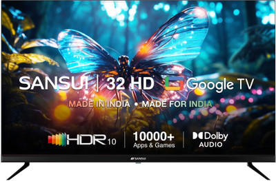 Sansui 80 cm (32 inch) HD Ready LED Smart Google TV 2024 Edition with Dolby Digital | Surround Sound | A+ Panel | HDR10 | Wide Viewing Angle | Bezel-Less Design | Built-In Chromecast | 10000+ Apps(JSWG32GSHD)