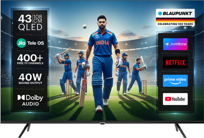108 cm (43 inch) QLED Ultra HD (4K) Smart JioTele OS TV with 40W Sound Output | 2 Speaker | 450 Nits Brightness | Dolby Audio | Multilingual Voice Assistant | 300+ free live TV channels | 300+ JioGame