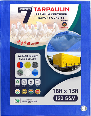 Seven Horses HDPE Tarpaulin Sheet Waterproof 18x15 ft (120 GSM)-Polyethylene Tarp with Eyelet Tent - For Multipurpose UV Treated Tirpal Tadpatri Cover for Truck, Roof, Rain or Sun(Blue)