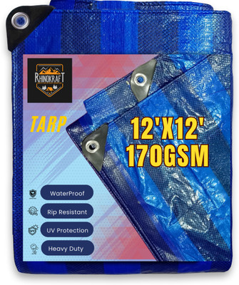 RHINOKraft 12ft X 12ft, 170GSM Premium Water Proof Tarpaulin Sheet | for agriculture usage Tent - For Camping, Construction Sites, Transportation Covers, Garden(Blue)
