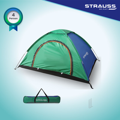 Strauss 4 Person Waterproof Portable Camping Tent with Top Cover|Ideal for Picnic,Hiking Tent - For All Age Group(Blue, Green)