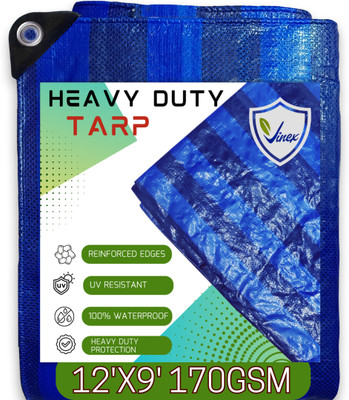 Vinex 12ft X 9ft, 170GSM | Premium Water Proof Tarpaulin Sheet for car cover Tent - For Camping, Construction Sites, Transportation Covers, Temporary Shelters(Blue)