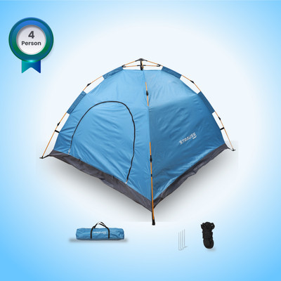 Strauss 4 Person Automatic Camping Tent |Waterproof & Portable | Ideal for Picnic,Hiking Tent - For all age group(Blue, Black)