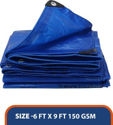 TOUGH STACKS HDPE Tarpaulin 150 GSM 6ft * 9ft WaterProof, UV resistant, Reinforced Eyelets Tent - For Construction(Blue)