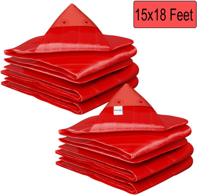 HOMESTIC Pack of 2 Waterproof 120 GSM Premium Tarpaulin Tent Tirpal | 15x18 Feet | Red Tent - For this versatile tarpaulin offers reliable defence against rain,snow and UV rays.(Red)