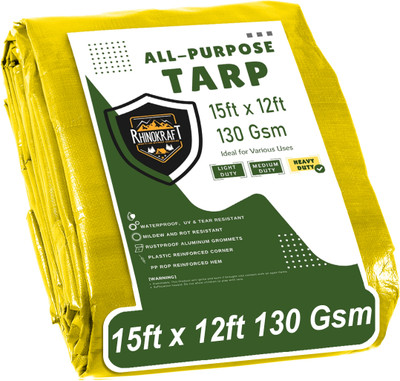 RHINOKraft 15ft x 12ft, 130 GSM | Water Proof Tarpaulin Sheet | for bike cover use Tent - For Camping, Construction Sites, Transportation Covers, Temporary Shelters(Yellow)