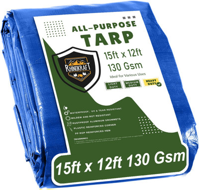 RHINOKraft 15ft x 12ft, 130 GSM | Water Proof Tarpaulin Sheet | anywhere use Tent - For Camping, Construction Sites, Transportation Covers, Temporary Shelters(Blue)