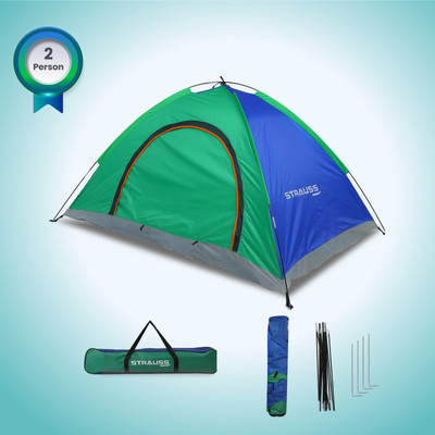 Strauss 2 Person Waterproof Portable Camping Tent | Useful for Outdoors, Picnic, Hiking Tent - For All Age Group(Green)