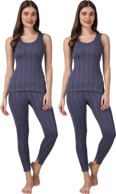 RAVIA RAVIA Women Striped Soft & Warm Polycotton Thermal Top And Pyjama Sets - RA0067 Women Top - Pyjama Set Thermal