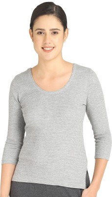 BodyCare Womens Tops Round Neck Full Sleeves Pack Of 1-Gray Melange Women Top Thermal