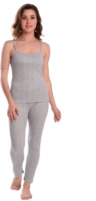 IMBEE styling and fashion fabric Women's Stripe Slim Fit Thermal Spaghetti and Bottom Women Top - Pyjama Set Thermal