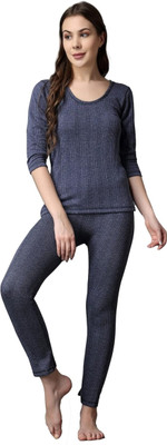RAVIA RAVIA Women’s Striped Soft & Warm Polycotton Thermal Set|Top & Bottom - RA0002 Women Top - Pyjama Set Thermal