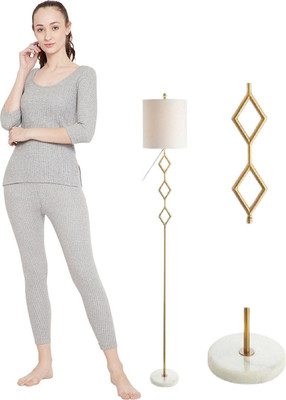 REVEXO WOMEN-M- THERMAL FULL SET WHITEC Women Top - Pyjama Set Thermal