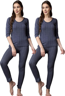 RAVIA RAVIA Women Striped Soft & Warm Polycotton Thermal Top And Pyjama Sets - RA0064 Women Top - Pyjama Set Thermal