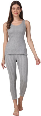 RAVIA RAVIA Women’s Striped Soft & Warm Polycotton Sleeveless Thermal Set - RA0015 Women Top - Pyjama Set Thermal