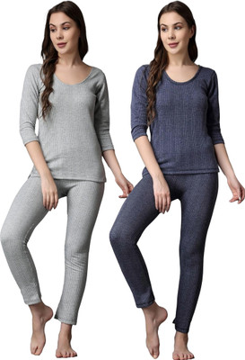 RAVIA RAVIA Women Soft & Warm Polycotton 3/4 Slevee Thermal Top And Pyjama Set- RA0040 Women Top - Pyjama Set Thermal