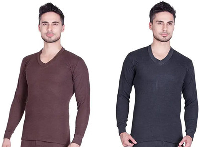 Maleno Maleno Men Full Sleeves V Neck Brown & Charcoal Thermal (Pack of 2 ) Men Top Thermal