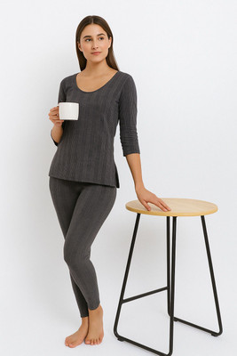 SANRAKSSHAN women thermal set43-SGREYA Women Top - Pyjama Set Thermal