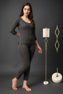 REVEXO WOMEN-M- THERMAL FULL SET BLUE Women Top - Pyjama Set Thermal