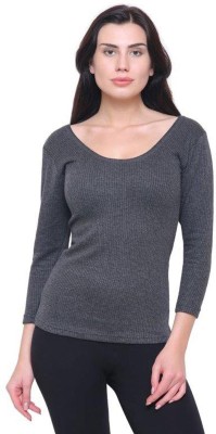 BodyCare THERMALS WOMEN TOP ROUND NECK FULL SLEEVES SOLID Charcoal Melange Women Top Thermal