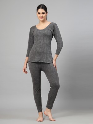 UZARUS Snug Fit Thermal Set | Ladies 3/4 Thermal Top and Lower Set | Women Top - Pyjama Set Thermal