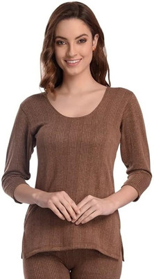 PIBU Thermal Set Winter Innerwear Top & Bottom Warm Cotton Blend Ribbed Thermals Women Top - Pyjama Set Thermal