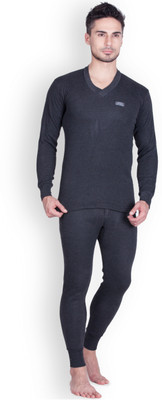 LUX COTT'S WOOL Black Full Sleeves V-Neck Trouser Set Men Top - Pyjama Set Thermal